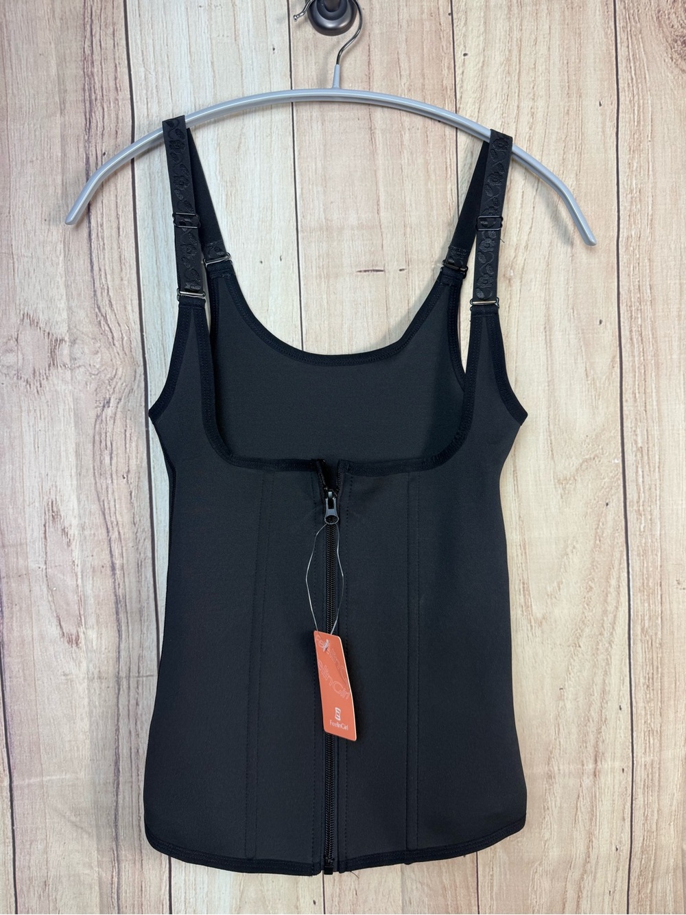 Feelin Girl Black Front-Zip Shapewear Waist Trainer Tank Top